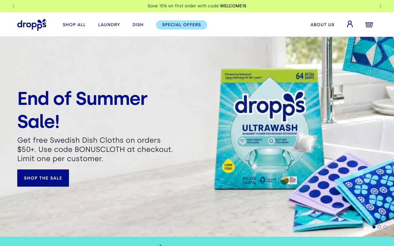Screenshot of the Dropps live site
